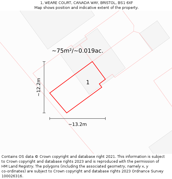 1, WEARE COURT, CANADA WAY, BRISTOL, BS1 6XF: Plot and title map