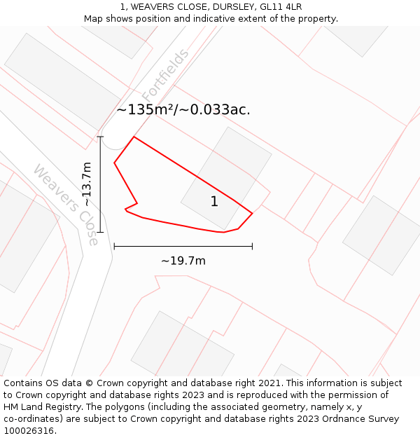 1, WEAVERS CLOSE, DURSLEY, GL11 4LR: Plot and title map