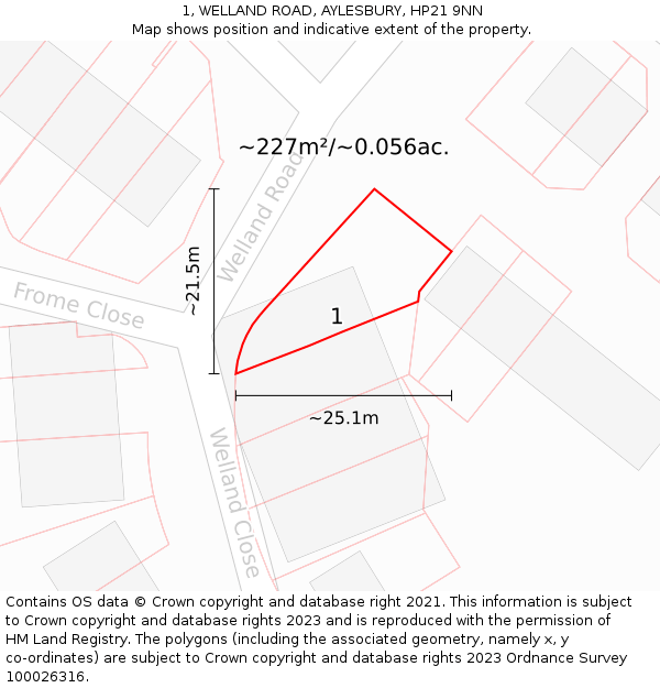 1, WELLAND ROAD, AYLESBURY, HP21 9NN: Plot and title map