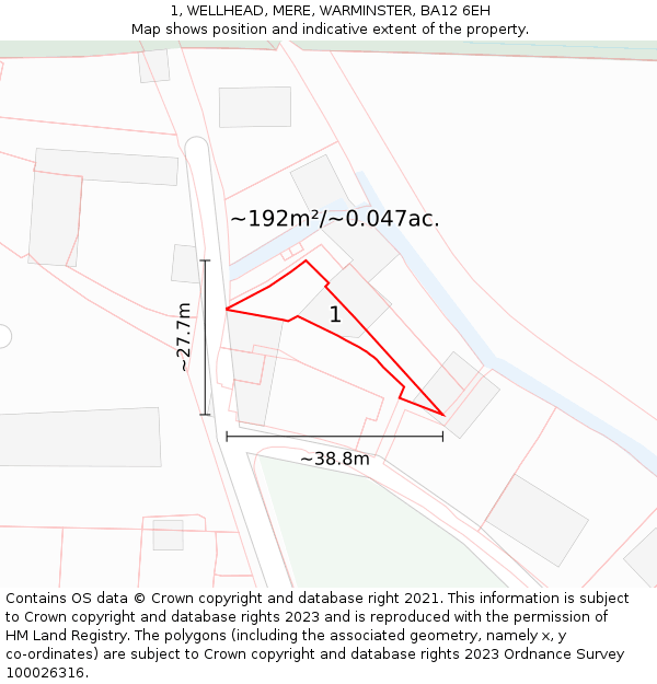 1, WELLHEAD, MERE, WARMINSTER, BA12 6EH: Plot and title map