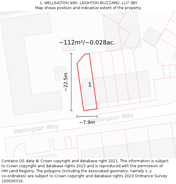1, WELLINGTON WAY, LEIGHTON BUZZARD, LU7 3BY: Plot and title map