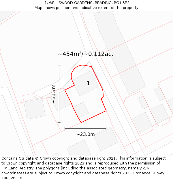1, WELLSWOOD GARDENS, READING, RG1 5BF: Plot and title map