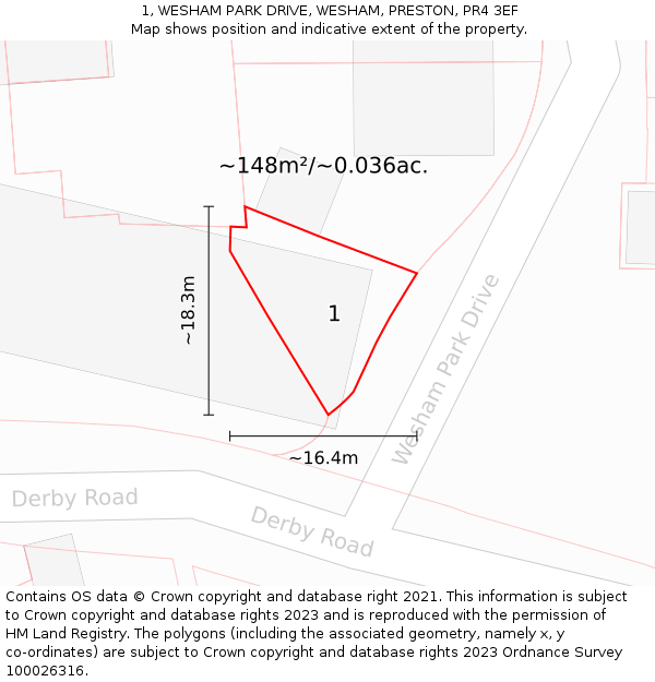 1, WESHAM PARK DRIVE, WESHAM, PRESTON, PR4 3EF: Plot and title map