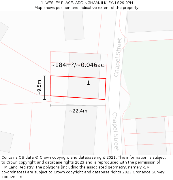 1, WESLEY PLACE, ADDINGHAM, ILKLEY, LS29 0PH: Plot and title map