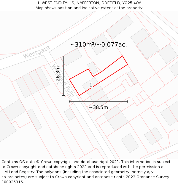 1, WEST END FALLS, NAFFERTON, DRIFFIELD, YO25 4QA: Plot and title map