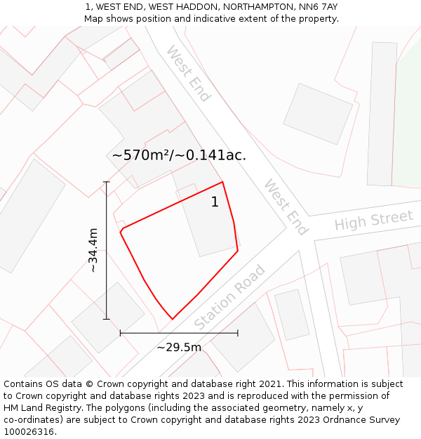 1, WEST END, WEST HADDON, NORTHAMPTON, NN6 7AY: Plot and title map