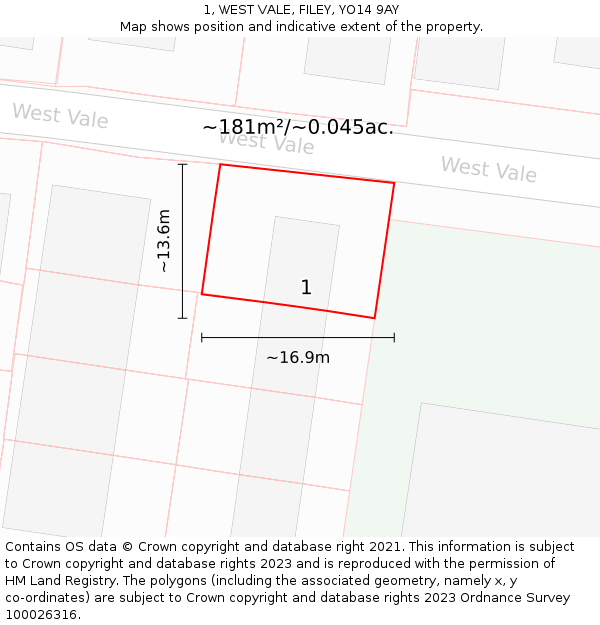 1, WEST VALE, FILEY, YO14 9AY: Plot and title map