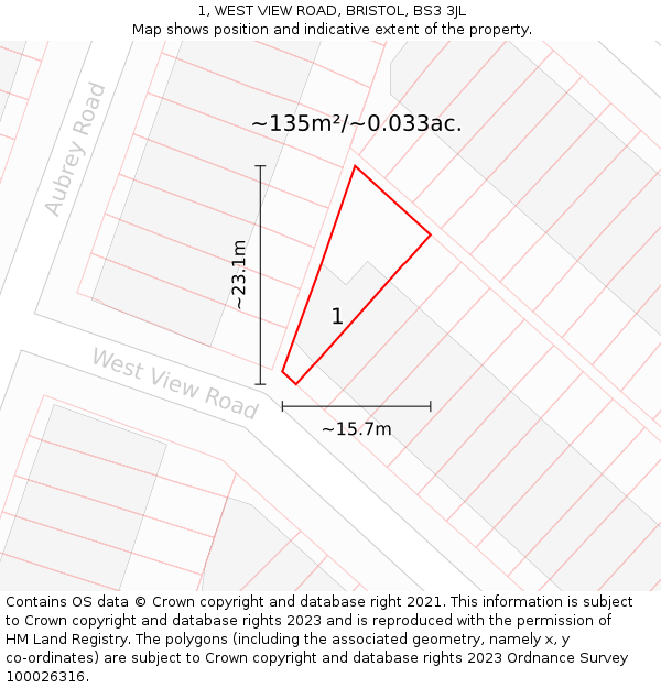 1, WEST VIEW ROAD, BRISTOL, BS3 3JL: Plot and title map