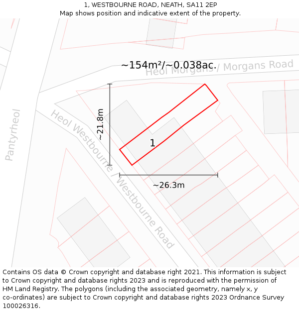 1, WESTBOURNE ROAD, NEATH, SA11 2EP: Plot and title map