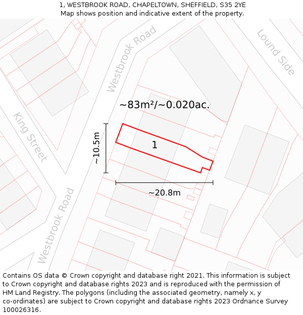 1, WESTBROOK ROAD, CHAPELTOWN, SHEFFIELD, S35 2YE: Plot and title map