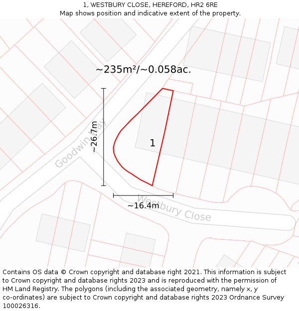 1, WESTBURY CLOSE, HEREFORD, HR2 6RE: Plot and title map