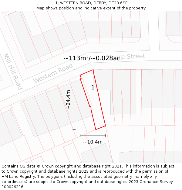 1, WESTERN ROAD, DERBY, DE23 6SE: Plot and title map