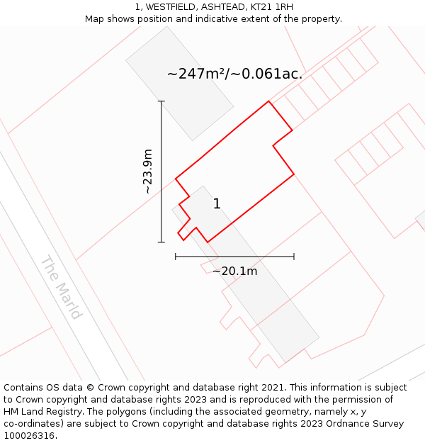 1, WESTFIELD, ASHTEAD, KT21 1RH: Plot and title map