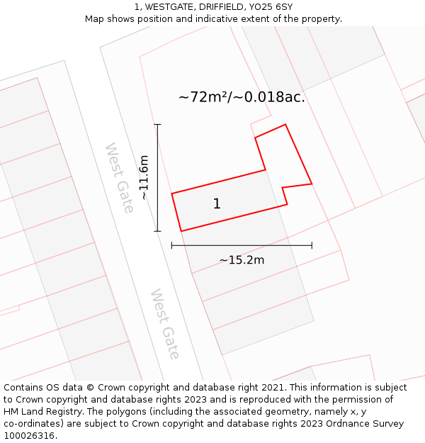 1, WESTGATE, DRIFFIELD, YO25 6SY: Plot and title map