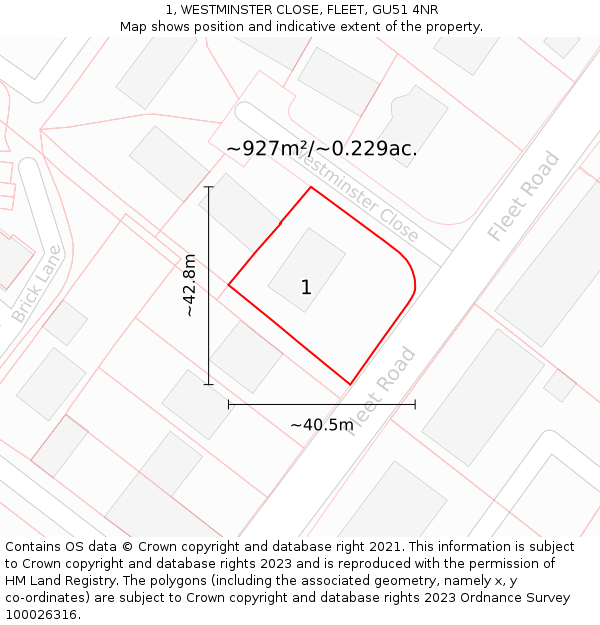 1, WESTMINSTER CLOSE, FLEET, GU51 4NR: Plot and title map