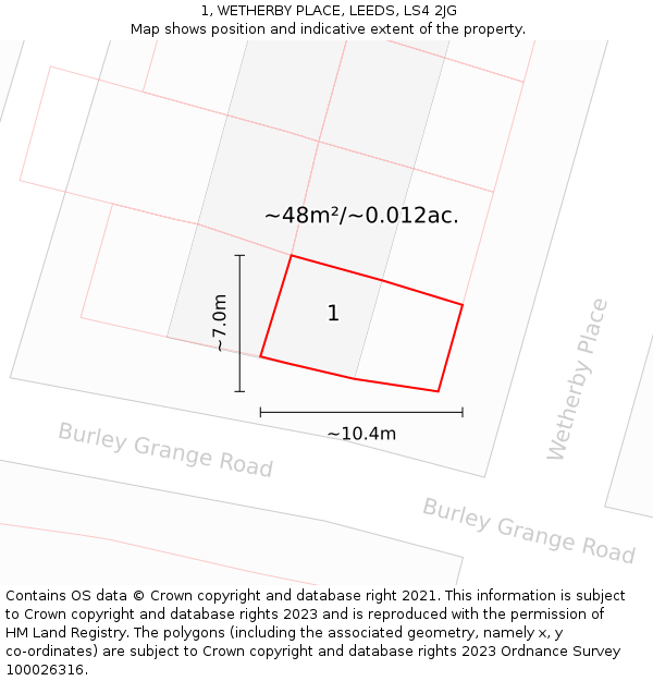 1, WETHERBY PLACE, LEEDS, LS4 2JG: Plot and title map