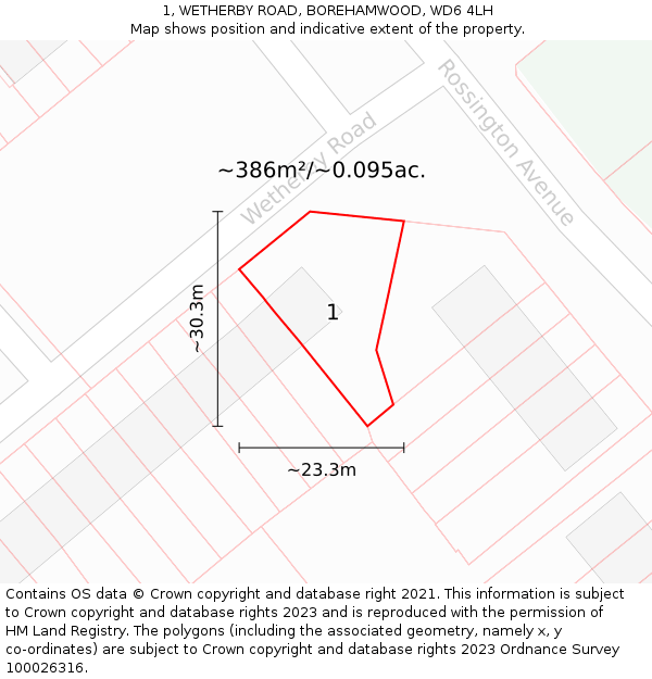 1, WETHERBY ROAD, BOREHAMWOOD, WD6 4LH: Plot and title map