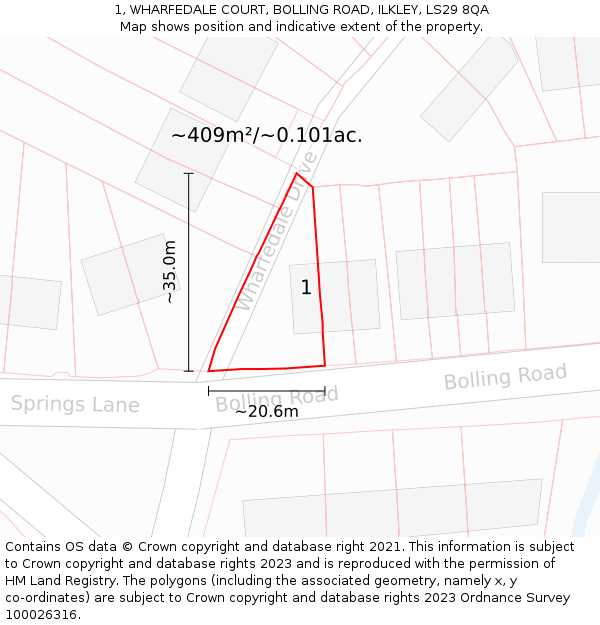 1, WHARFEDALE COURT, BOLLING ROAD, ILKLEY, LS29 8QA: Plot and title map