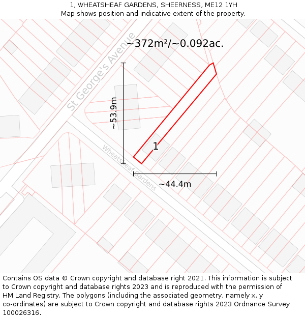 1, WHEATSHEAF GARDENS, SHEERNESS, ME12 1YH: Plot and title map