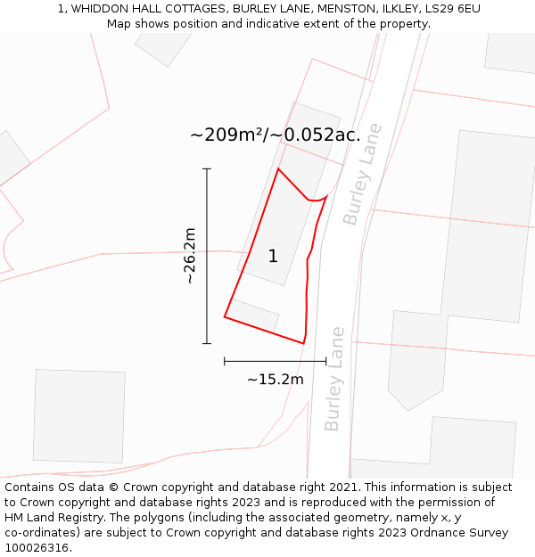 1, WHIDDON HALL COTTAGES, BURLEY LANE, MENSTON, ILKLEY, LS29 6EU: Plot and title map