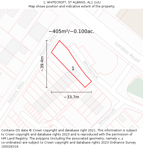 1, WHITECROFT, ST ALBANS, AL1 1UU: Plot and title map