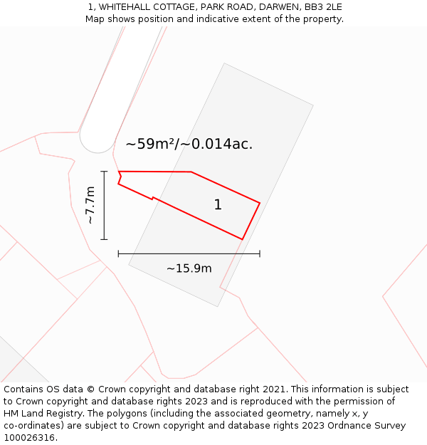 1, WHITEHALL COTTAGE, PARK ROAD, DARWEN, BB3 2LE: Plot and title map
