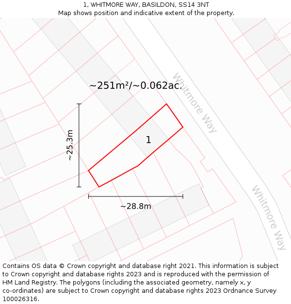 1, WHITMORE WAY, BASILDON, SS14 3NT: Plot and title map