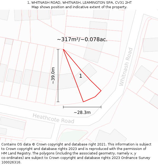 1, WHITNASH ROAD, WHITNASH, LEAMINGTON SPA, CV31 2HT: Plot and title map