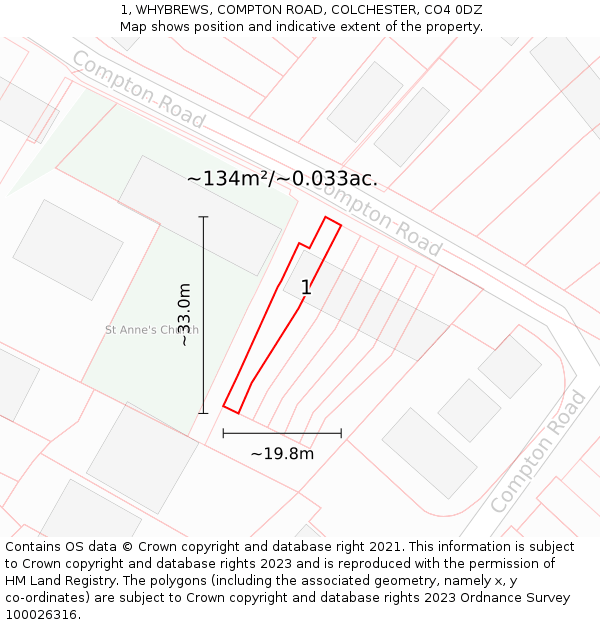 1, WHYBREWS, COMPTON ROAD, COLCHESTER, CO4 0DZ: Plot and title map