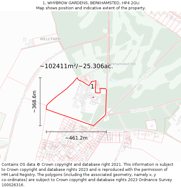 1, WHYBROW GARDENS, BERKHAMSTED, HP4 2GU: Plot and title map