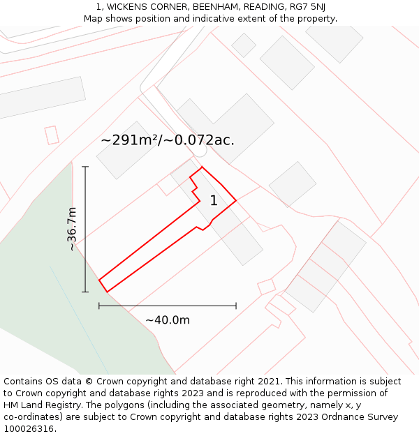 1, WICKENS CORNER, BEENHAM, READING, RG7 5NJ: Plot and title map