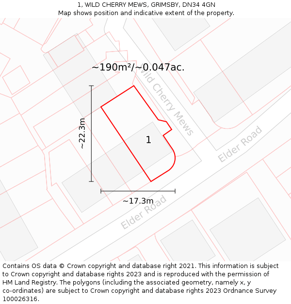 1, WILD CHERRY MEWS, GRIMSBY, DN34 4GN: Plot and title map