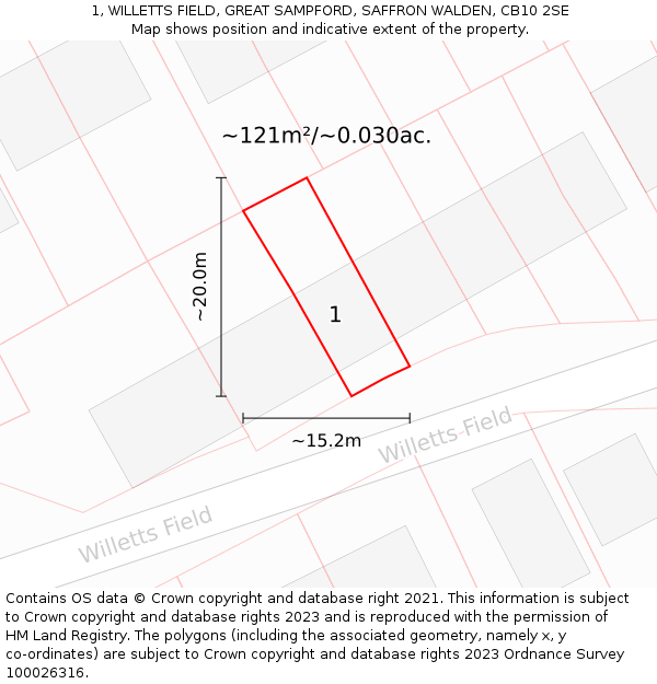 1, WILLETTS FIELD, GREAT SAMPFORD, SAFFRON WALDEN, CB10 2SE: Plot and title map