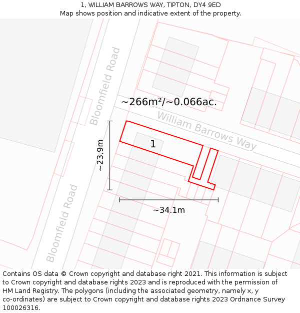 1, WILLIAM BARROWS WAY, TIPTON, DY4 9ED: Plot and title map