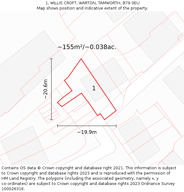 1, WILLIS CROFT, WARTON, TAMWORTH, B79 0EU: Plot and title map