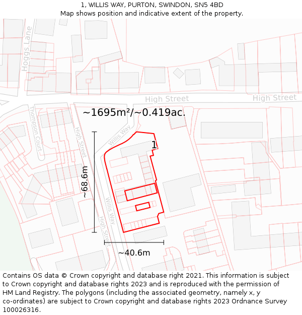 1, WILLIS WAY, PURTON, SWINDON, SN5 4BD: Plot and title map