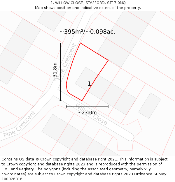 1, WILLOW CLOSE, STAFFORD, ST17 0NQ: Plot and title map