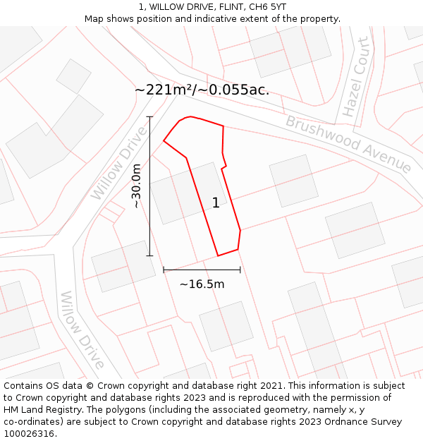 1, WILLOW DRIVE, FLINT, CH6 5YT: Plot and title map