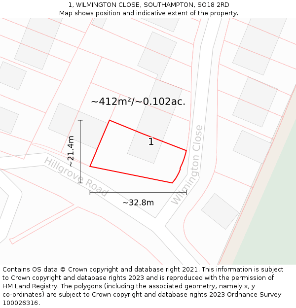 1, WILMINGTON CLOSE, SOUTHAMPTON, SO18 2RD: Plot and title map