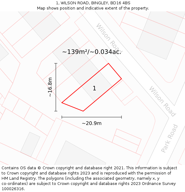 1, WILSON ROAD, BINGLEY, BD16 4BS: Plot and title map