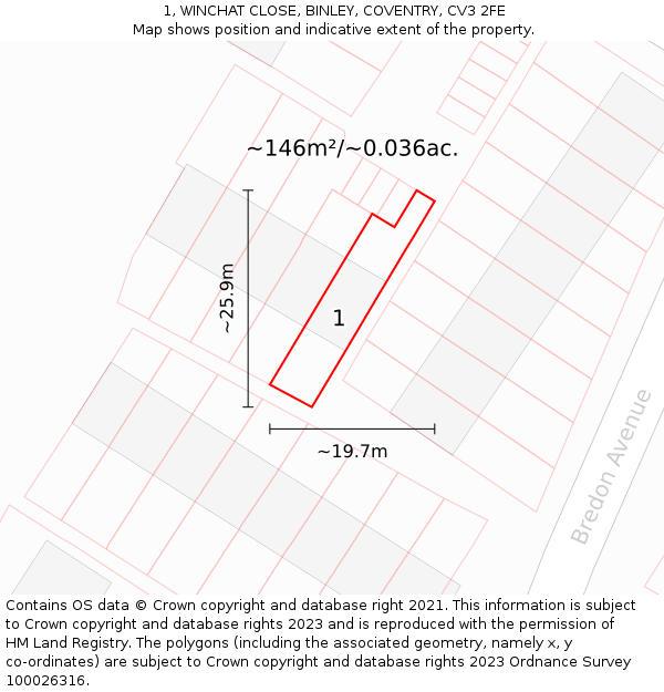 1, WINCHAT CLOSE, BINLEY, COVENTRY, CV3 2FE: Plot and title map