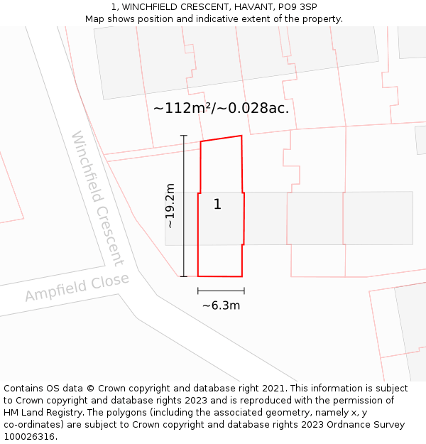 1, WINCHFIELD CRESCENT, HAVANT, PO9 3SP: Plot and title map