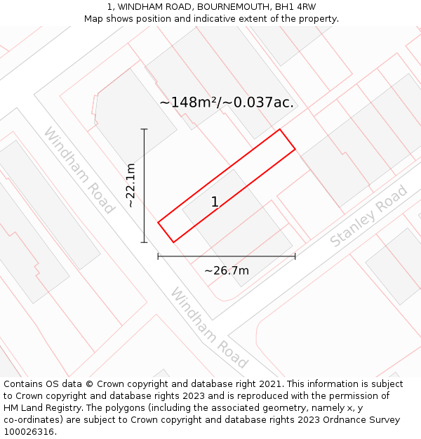 1, WINDHAM ROAD, BOURNEMOUTH, BH1 4RW: Plot and title map