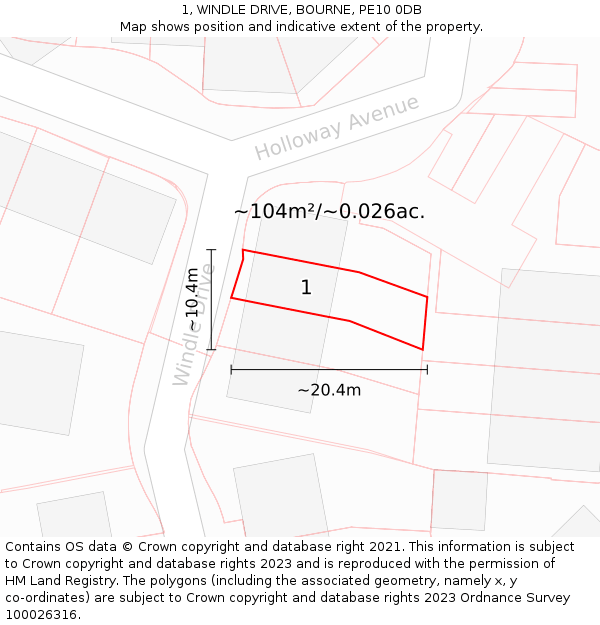 1, WINDLE DRIVE, BOURNE, PE10 0DB: Plot and title map