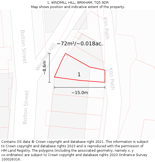 1, WINDMILL HILL, BRIXHAM, TQ5 9DR: Plot and title map