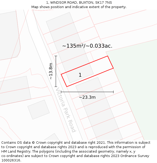 1, WINDSOR ROAD, BUXTON, SK17 7NS: Plot and title map