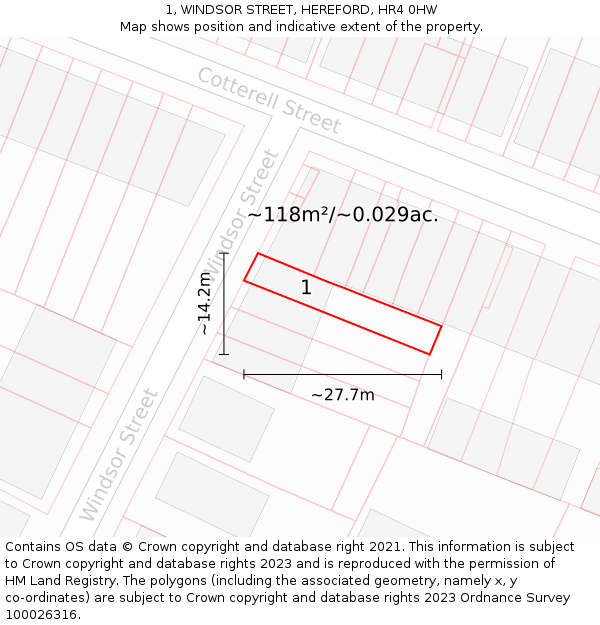1, WINDSOR STREET, HEREFORD, HR4 0HW: Plot and title map