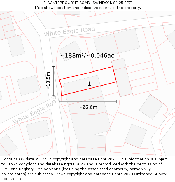1, WINTERBOURNE ROAD, SWINDON, SN25 1PZ: Plot and title map