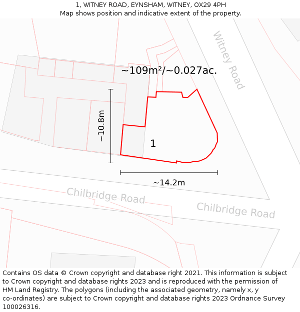 1, WITNEY ROAD, EYNSHAM, WITNEY, OX29 4PH: Plot and title map