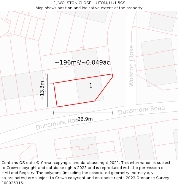 1, WOLSTON CLOSE, LUTON, LU1 5SS: Plot and title map